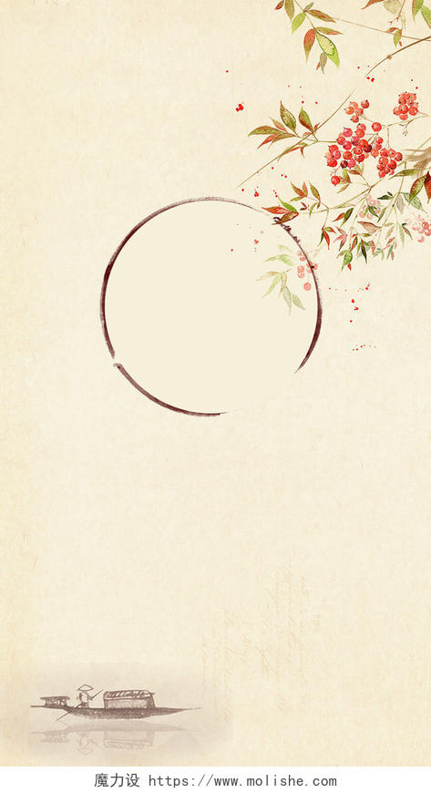 复古中式古风水墨花卉古典女装海报背景